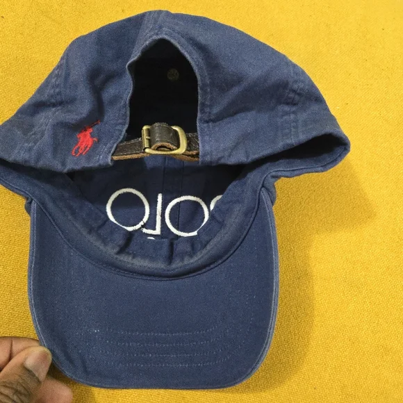 RARE Polo Ralph Lauren 1992 Stadium Rainbow Hat - Blue Chino Leather Strap